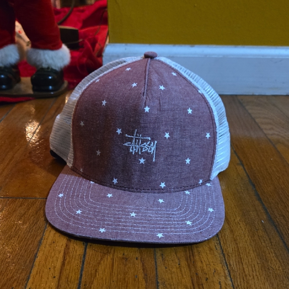 Stussy Burgundy and White Star Mesh Cap
